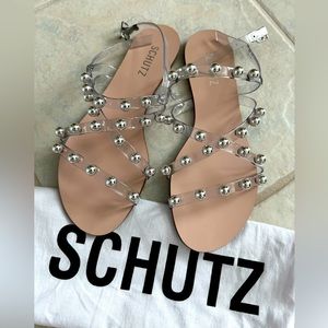NEW WITH TAGS! SCHUTZ LINA BALL STUDS FLAT SANDALS SIZE 7.5